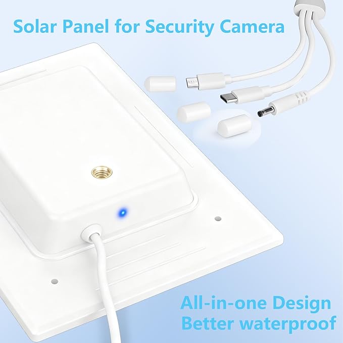 LIYVZ 5W Solar Panel for Security Camera 5V Solar Panel with Battery 8000mAh. Continuous Power 3-in-1 Micro USB &amp USB C Solar Charger with Built-in Battery 2-Pack