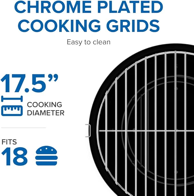 Napoleon NK18 Premium Charcoal Kettle Grill Black Porcelain-Enameled Lid and Bowl Chrome-Plated Cooking Grid