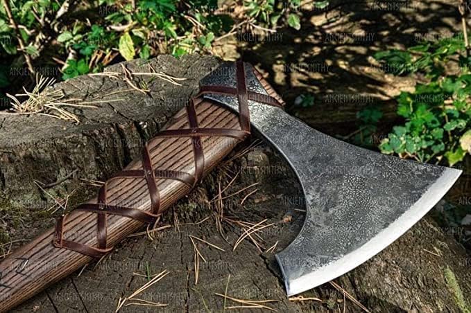 | War Axe Two Handed war Axe Hand Forged Steel Axe Norse Battle Axe Scandinavian Style Viking Hatchet Viking Bearded Tactical Axe History of Viking