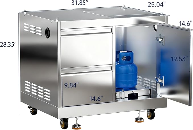 BODEGA Stainless Steel Outdoor Kitchen Drawer Cabinet for Built-in BBQ Grill with 2 Drawers and Propane Tank StorageOutdoor kitchen storage perfect for Outdoor Kitchen BBQ Island.For all weather use.