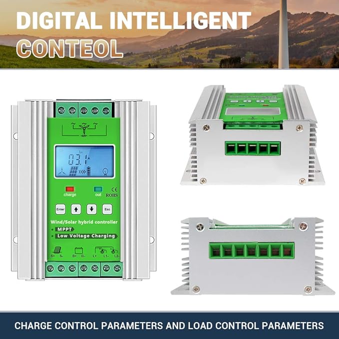1000W Wind Solar Hybrid Charge Controller 12V/24V MPPT Boost Charge Regulator with LCD Display and Free Dump Load Accurate (600W Wind + 400W Solar)