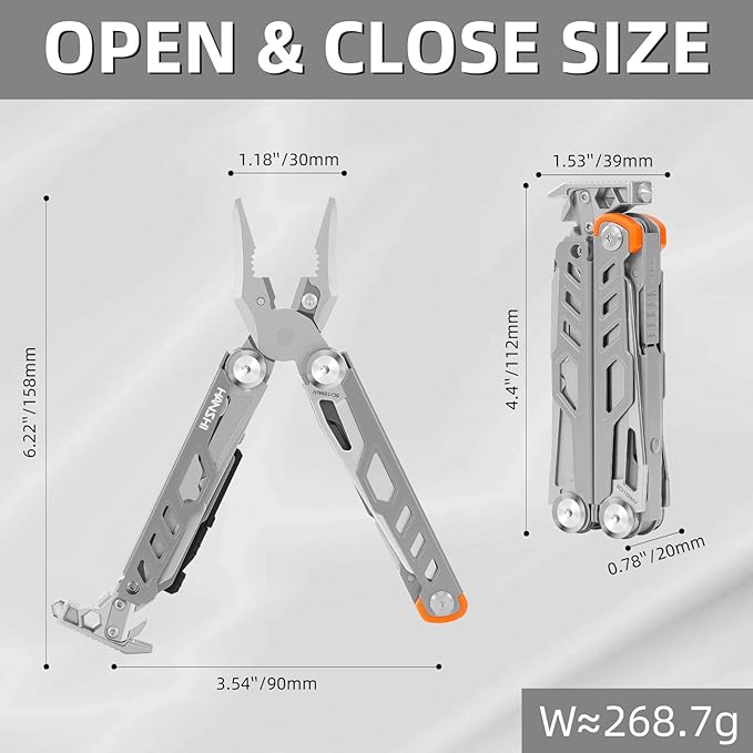 HANSHI Multitool Pliers 22-in-1 YG10 Tungsten Steel Multi Tool with ScissorsReplaceable Wire Cutters Flint Window Breaker Back ClipIdeal for Camping Survival and Gift(Silver)