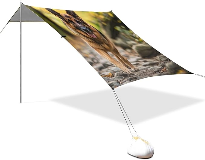 ALAZA German Shepherd Dog Natural Beach Tent Sun Shelter Portable Canopy Sunshade for Outdoor Camping Picnics Backyard Fun 10x9 ft