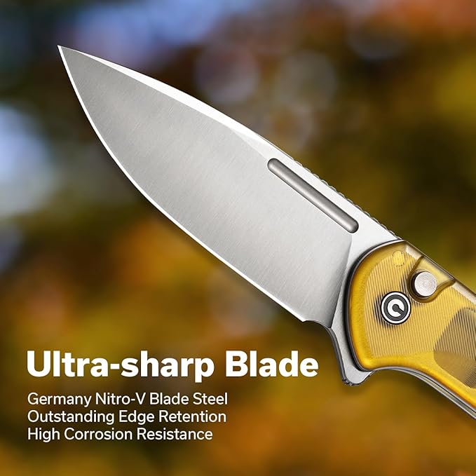 CIVIVI Pocket Folding Knife with Flipper Opener for EDC 3.48 Nitro-V Blade Ultem Handle Conspirator Knife for Outdoor C21006-5