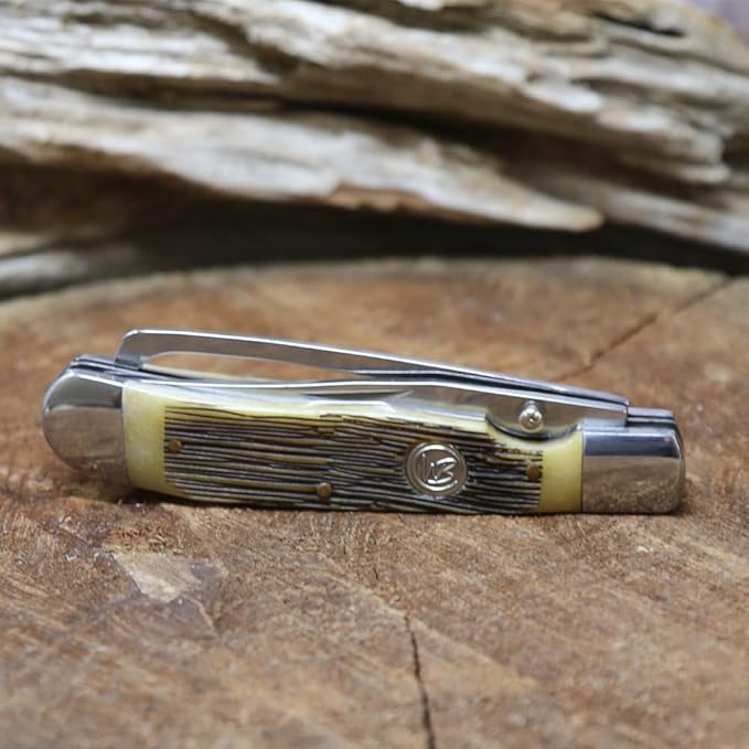 WHISKEY BENT HAT CO. Trapper Folding Pocket Knife with Hoofpick 4.125 Closed Length 440C Stainless Steel Blades (Sawmill)