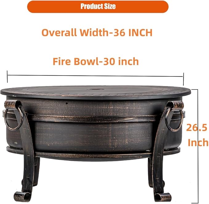 EcoNook 36 Inch Fire Pit with Grill &amp Lid Fireplace &amp Round Table &amp BBQ 3 in 1 Fire PitHeavy Duty Wood Burning Fire Pits for Outside with Fire Poker Waterproof Cover &amp Log Grate