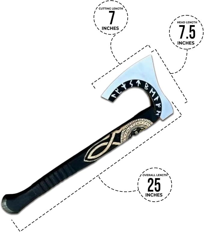 Handmade Carbon Steel Viking Axe with Runes Viking Tomahawk Axe with Handmade Leather Sheath Best Camping Axe