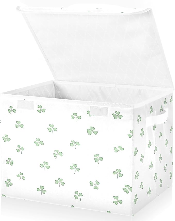 St. Patrick's Leaves Fabric Storage Bins with Lids and HandleFoldable Storage Bins with LidsCloset Organizers for Clothes Storage Room Organization Office Storage Chest Organizer
