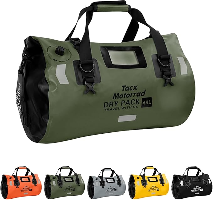 Waterproof Duffel Bag for Men/Women Roll-top Dry Backpack Duffel Bag with Quick-fixed Straps Motorcycle Tail Saddle Bag for Motorcycling Rafting Boating Kayaking Travel 48L-Green