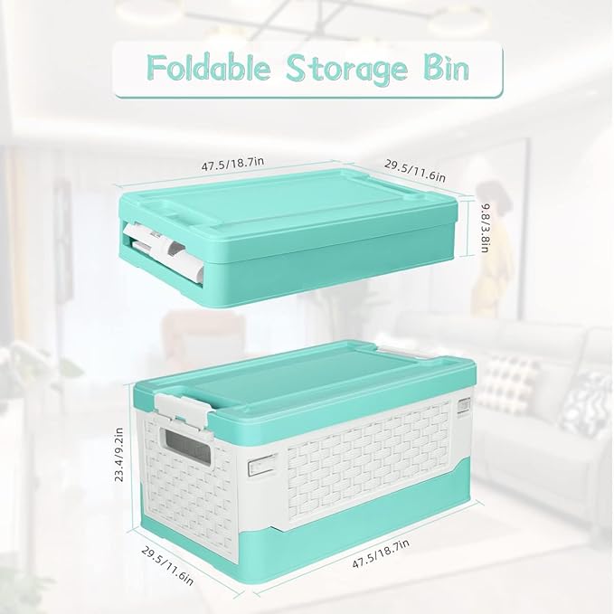 TOPCJ Foldable Storage Bins with LidsCloset OrganizerStackable Plastic Storage Containers with Secure Latching BucklesPerfect Storge Box Organization for Homehome Office(Blue)