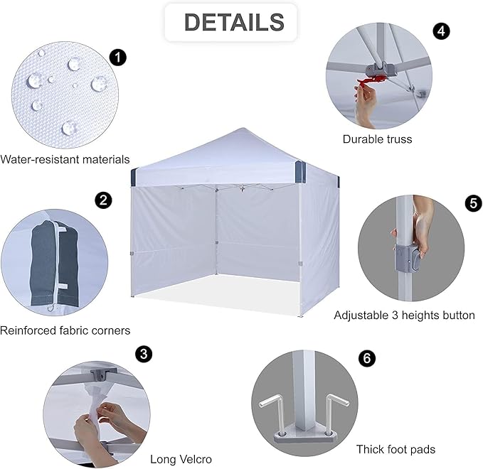 10x10 Pop Up Canopy Tent with Sidewalls Heavy Duty Commercial Instant Tent with Sand Bags for Deck Party Camping Backyard Playground White