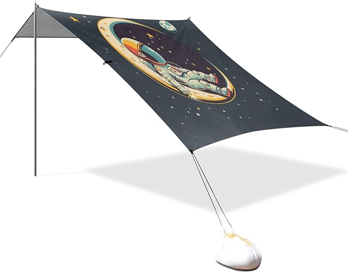 ALAZA Cute Astronaut Stars Beach Tent Sun Shelter UPF50+ Protection Beach Shade Canopy w/ 4 Sandbags for Outdoor Camping Fishing Backyard Fun Picnic 10x9 ft