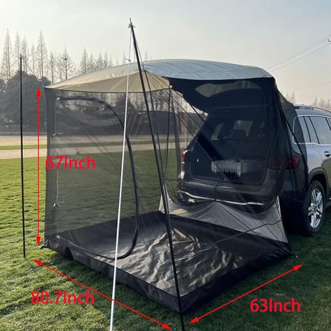 Car Awning Sun Shelter Camping SUV Rear Tent Portable Waterproof Roof Top Tent Canopy for SUV Minivan Hatchback Camping Outdoor Travel (Car Awning Sun Shelter with Mosquito Net)