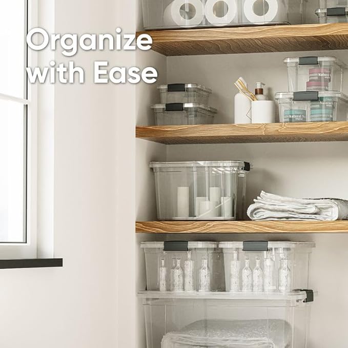 Superio Clear Storage Boxes with Lid 2 Pack Plastic Container Bins for Organizing Stackable Crates BPA Free Non Toxic Odor Free Organizers for Home Office School and Dorm (36 and 49 Qt)