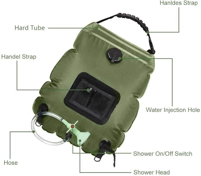 Shower Bag for Camping Camping Shower Kit Solar Shower Bag Outdoor Portable Shower 5 Gallons/20L Solar Heating Hot Water Shower Bag for Camping Hiking Beach Traveling