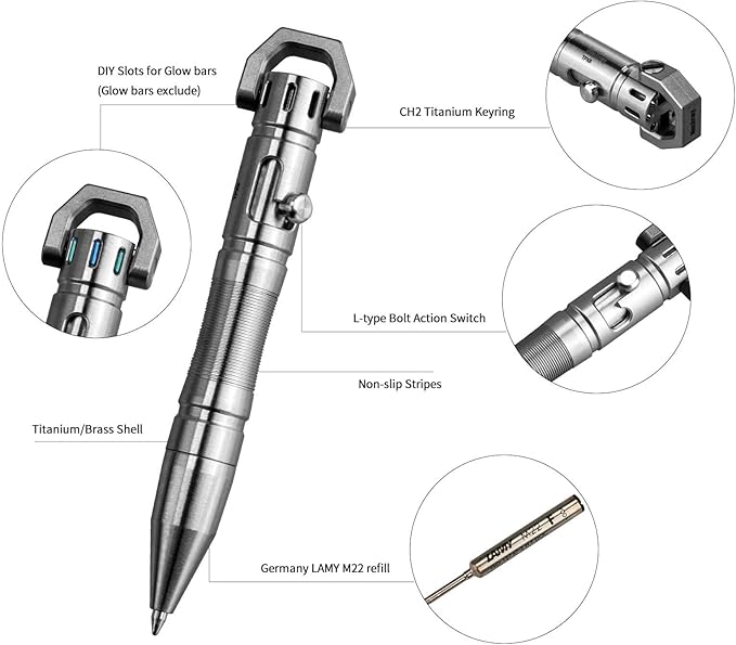 MecArmy TPX8 Mini Bolt Action Tactical Pen Keychain Tactical Pen with 1 D Key Ring for Daily Carry Small EDC Pen with Anti-Slip Grip Replaceable Refill for Work Travel Ideal Gift (Brass)