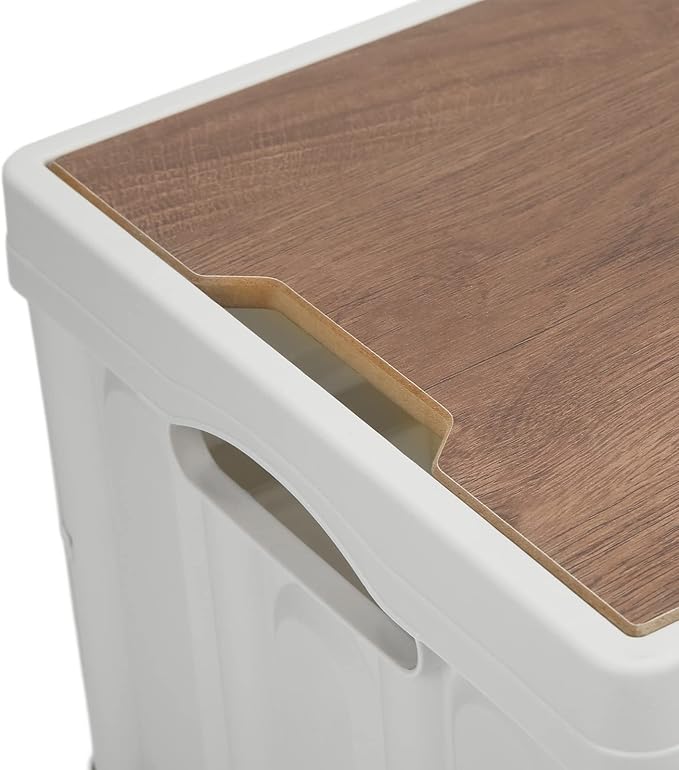 Alomejor 30L Storage Box Crate with Lid Folding Storage Box with Wooden Cover Panel for Home Outdoor(White)