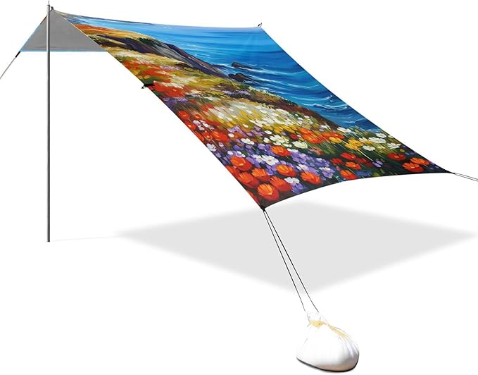 Beach Canopy with Windproof Ropes &amp Sandbags Beach Tent Sun Shade Sun Shelter for Camping Trips Fishing Backyard Fun or Picnics Landscape