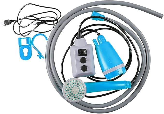 Camping Shower Rechargeable Portable Shower for Camping USB Charging Electric Portable Camping Shower for Traveling Car Washing Pet Cleaning (Shower with Collapsible Bucket)