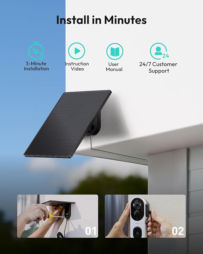 BOTSLAB Solar Panel for BOTSLAB Video Doorbell Pro 2/ Video Doorbell Pro/Video Doorbell Elite