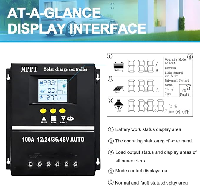 60A MPPT Solar Charge Controller 12V 24V 36V 48V LCD Display Battery Intelligent Regulator Max 100V Input Dual USB for Lead-Acid/Lithium