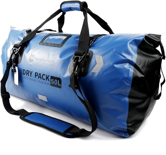 80L PVC Motor Dry Bag Tail Luggage Bag Made of WearResistant PVC Large Capacity LeakProof RollTop Closure for Motorcycling Camping Boating Fishing Kayaking (50L)