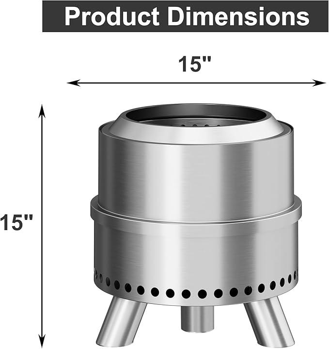Smokeless Fire Pit 15 Inch Portable Smokeless FirePit for Outside with Fire Poker and Carry Bag Stainless Steel FirePit Easy Setup and Storage Sliver