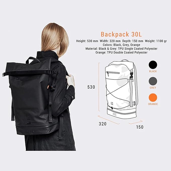 Spin Bag Durable Travel Waterproof Backpack for Men and Women Carry On Bag for Sports Work and Travel with Laptop Sleeve Shoe Compartment and Tactical Features 30 Liter Orange