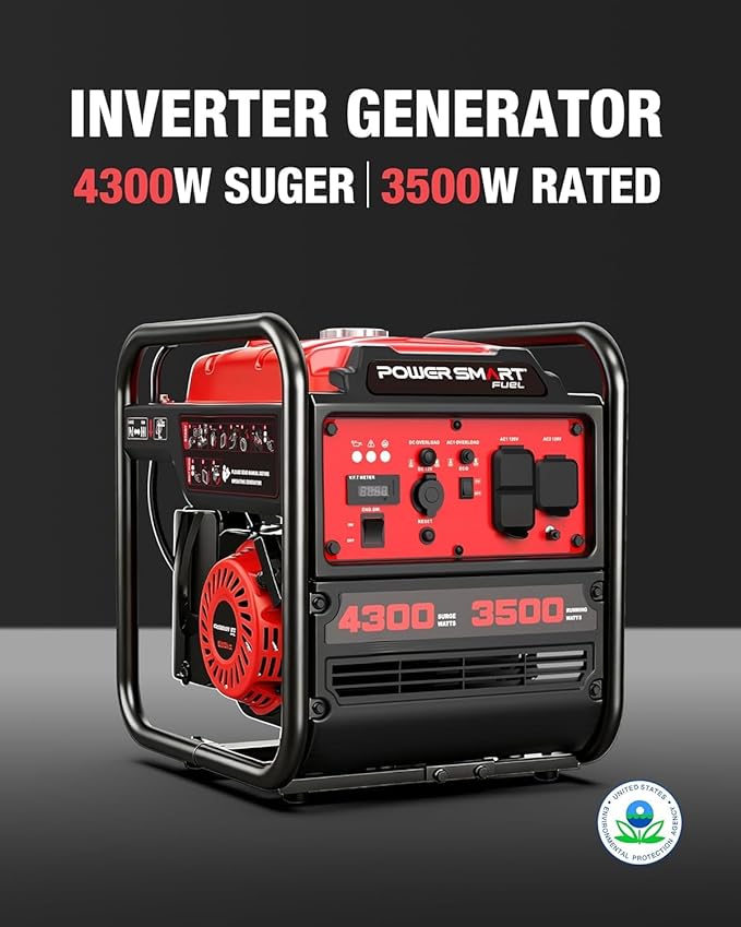 PowerSmart 4300-Watt Portable Generator with Inverter Technology 3500W Rated 223cc 4-Stroke Gas Powered Engine 30 Amp for Home Backup Camping Emergency