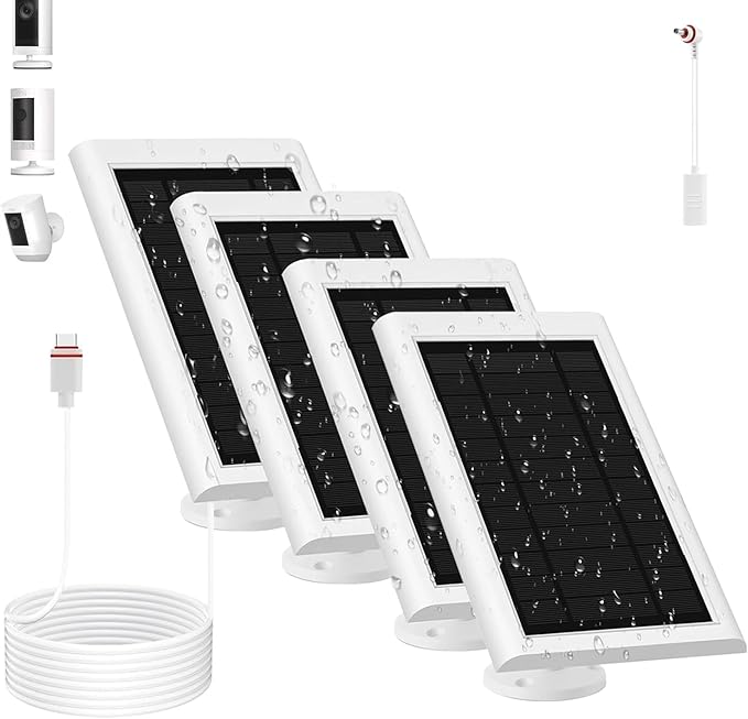 Solar Panel for Ring Camera(2nd Generation) Dustproof Waterproof 5W Solar Panel with 10FT/3M Long Cable for Stick Up &amp Pro Spotlight Cam for Security Camera IP65 Waterproof and dustproof 4 Pack