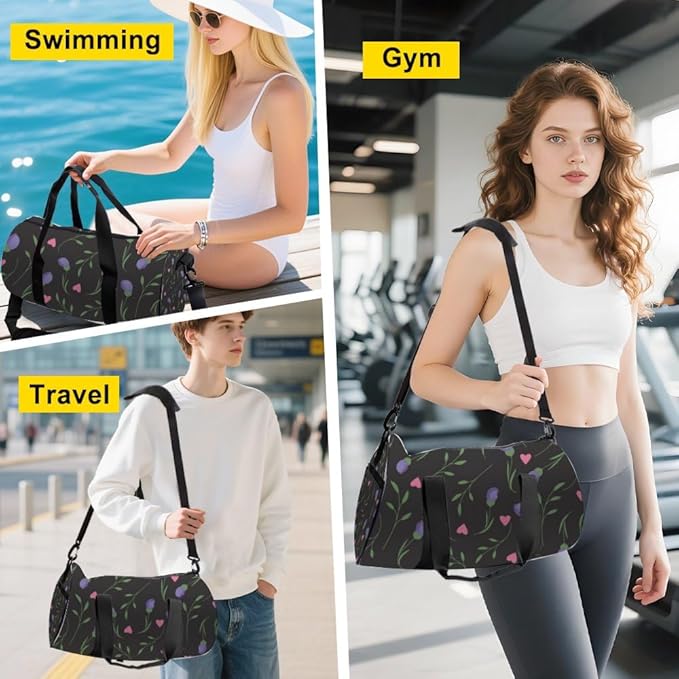 Gentle Love Easy Clean Gym Bag With Shoe Compartment Oxford Tote Bags Adjustable Shoulder Strap Convertible Carry Backpack Cute Weekender Bag For Work Cheer Gym Gear For Women