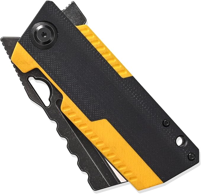 Sitivien ST155 Folding KnifeSandvik 14C28N Steel BladeG10 Handle EDC Tool Knife Pocket Knife for FishingCampingHiking(Black+Yellow) …