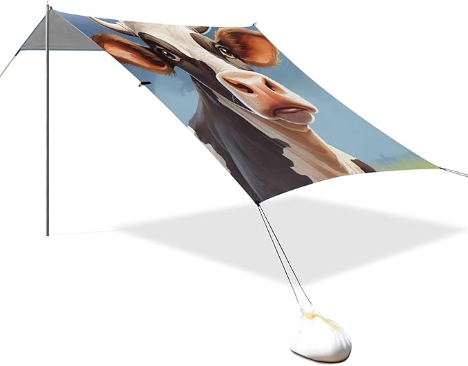ALAZA Cow Portrait Beach Tent Sun Shelter Portable Canopy Sunshade for Outdoor Camping Picnics Backyard Fun 10x9 ft