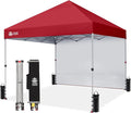 CROWN SHADES 8x8 Pop Up Canopy with 1 Side Wall - Beach Tent with One Push Setup - Outdoor Sun Shade for Events Parties Camping - Gazebo with STO-N-Go Cover Bag (Red)