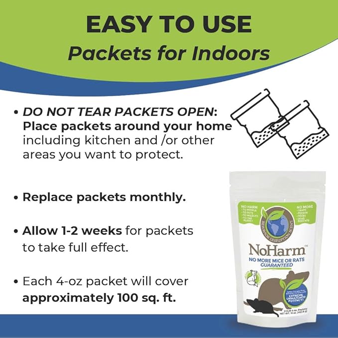 NoHarm Rodent Control | Smarter Than Repellents | Blocks Scent-Trails | Disrupts Mice and Rats Safely | Packets and Liquid