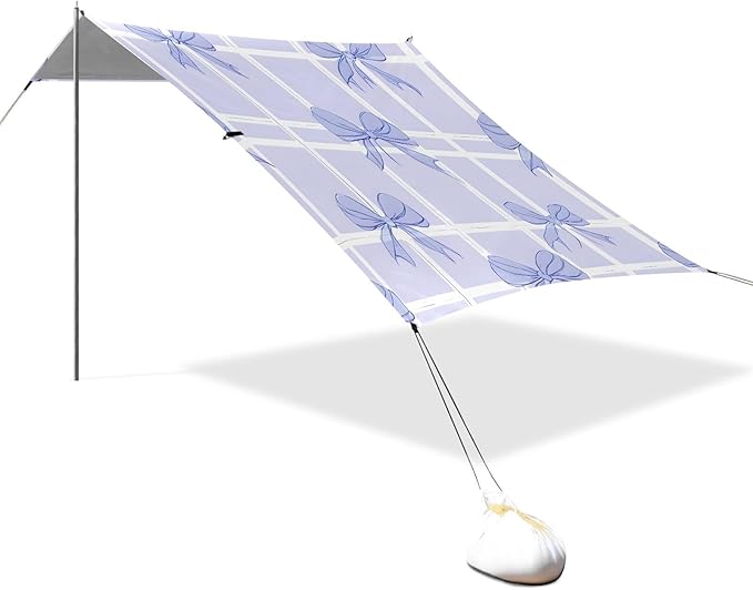 ALAZA Grid Background Purple Bow Pattern Beach Tent Sun Shelter Portable Canopy Sunshade for Outdoor Camping Picnics Backyard Fun 10x9 ft