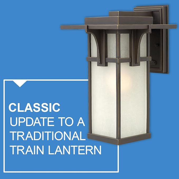 Hinkley Manhattan Single Light Outdoor Wall Mount Lantern Aluminum Etched Seedy Glass Panels Craftsman Style Oil Rubbed Bronze Finish