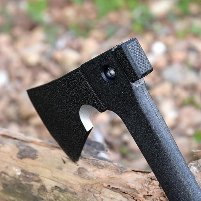 Camping Axe 14 inch hatchet Outdoor Survival Challenge Hiking Tactical Axe Throwing Axe Multi-Function Rope Cutter Saw Hammer (Axe with saw) Black