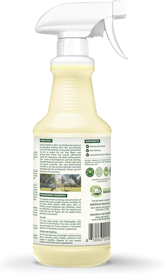 Mosquito Magician Indoor and Outdoor Flea &amp Tick Spray - Use for Carpet Furniture Bedding Couches &amp Pets – Plant-Sourced with Essential Oil – Mint 32 OZ