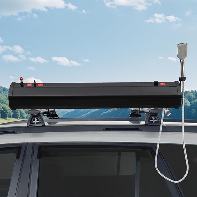 LOYALHEARTDY 7.93-Gallon Pressurized Water Tank for Camping Shower Off Road Shower for Overlanding Portable Water Storage Roof Rack Mount for VehiclesTrucksSUV