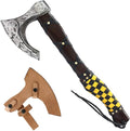 TheBoneEdge 19.5 Yellow &amp Black Leather Wrapped Handle Steel Blade Hunting Axe with Sheath