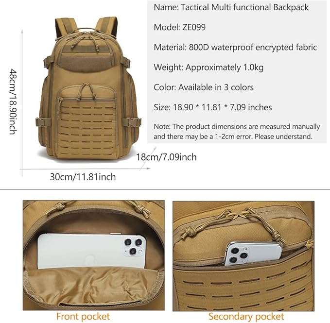 Military Tactical Backpack For Men Molle Daypack 3 Day Bug Out Bag Hiking Rucksack Assault Bag (Military Green)