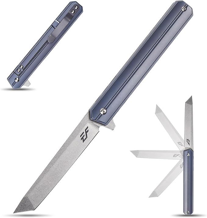 Eafengrow EF219 Folding Knife with D2 Blade and Titanium Handle 8.2 inch Pocket Knife for Outdoor EDC and Camping (Blue)