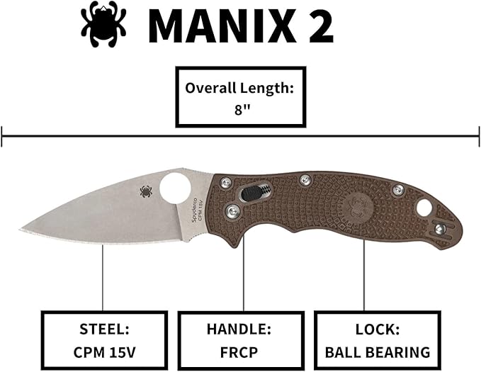 Spyderco Manix 2 Lightweight Sprint Run Folding Pocket Knife with 3.3 CPM 15V Steel Blade and FRCP Handle - EDC Knife for Men and Women Perfect for Hunting Tactical - PlainEdge - C101PBN15V2