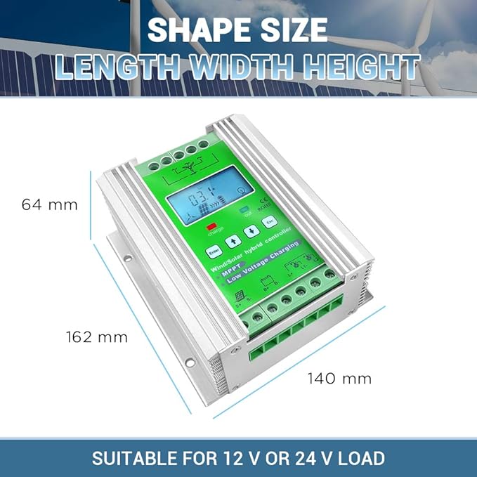 1000W Wind Solar Hybrid Charge Controller 12V/24V MPPT Boost Charge Regulator with LCD Display and Free Dump Load Accurate (600W Wind + 400W Solar)