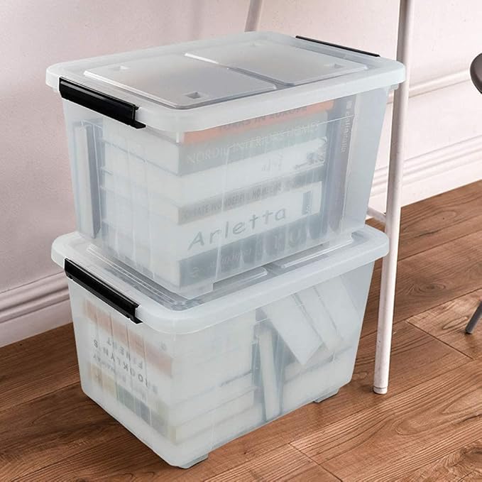 35 Quart Plastic Storage Bin 4 Packs Latching Storage Box with Wheels