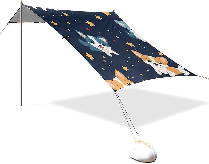 ALAZA Cute Puppies Dog Stars Seamless Beach Tent Sun Shelter Portable Canopy Sunshade for Outdoor Camping Picnics Backyard Fun 10x9 ft