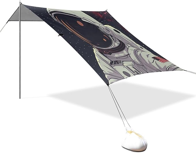 ALAZA Astronaut Portrait Starry Sky Beach Tent Sun Shelter UPF50+ Protection Beach Shade Canopy w/ 4 Sandbags for Outdoor Camping Fishing Backyard Fun Picnic 10x9 ft