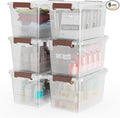 WYT 6 Pack 17qt Clear Plastic Storage Bin with Lid and Latching Buckles Stackable Tote Organizing Box with Handle