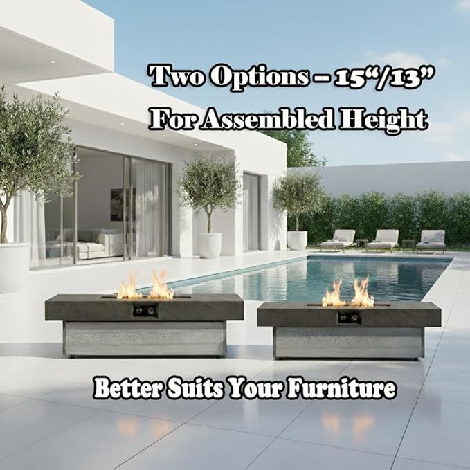 Outdoor Fire Pit Table Propane Gas Fire pits Outdoor Fireplaces 47.2'' Rectangular Firepit Table 50000 BTU Fire Table for Patio Set Two Options of Assembled Hight Grey.